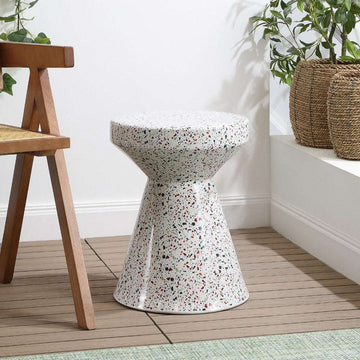 Xenia 17.75" Modern Bohemian Terrazzo Indoor/Outdoor Drum Accent Table - JONATHAN Y